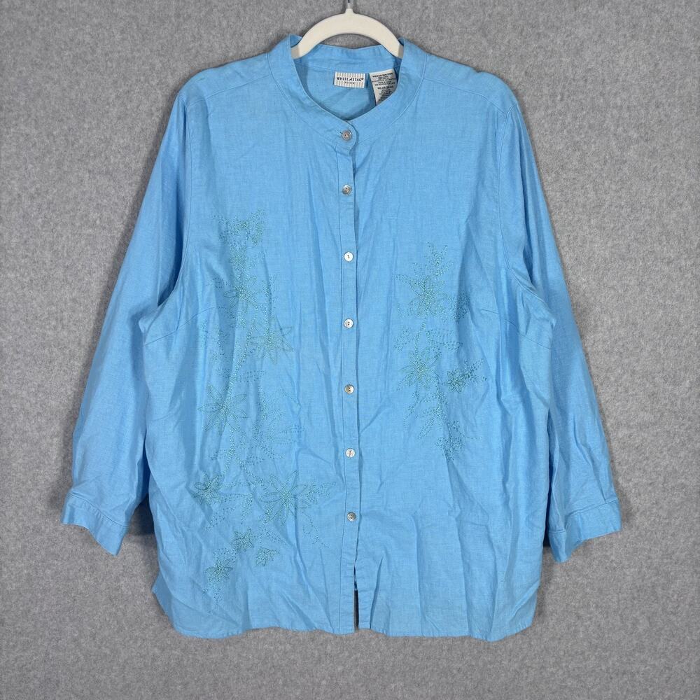 White Stag Linen Top Womens 18W Tunic Floral Embroidered Lagenlook Lagon Cottage